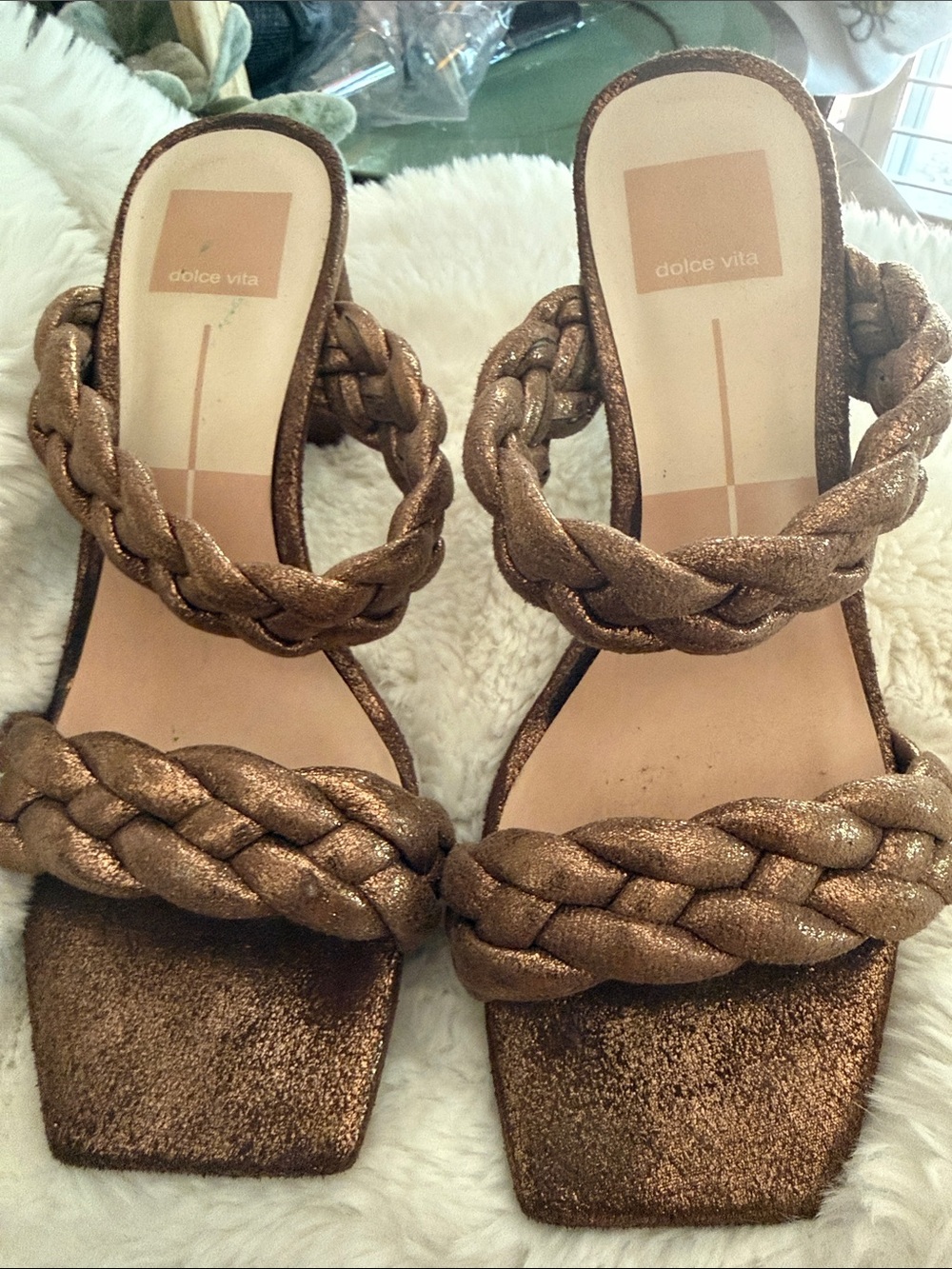Dolce Vita Metallic Bronze Braided Slide Heels